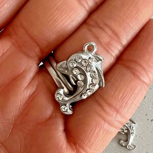 2 silver rhinestone dolphin friendship necklace‎ jewelry craft supplies charm